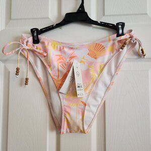 Floral High-Waisted Bikini Bottom With Adjustable Ties & Bead Accents L (12-14)